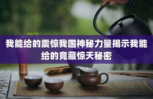 我能给的震惊我国神秘力量揭示我能给的竟藏惊天秘密