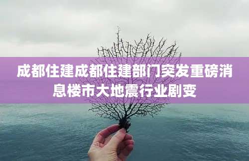 成都住建成都住建部门突发重磅消息楼市大地震行业剧变