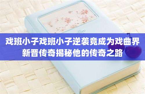 戏班小子戏班小子逆袭竟成为戏曲界新晋传奇揭秘他的传奇之路