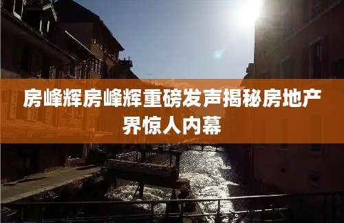 房峰辉房峰辉重磅发声揭秘房地产界惊人内幕