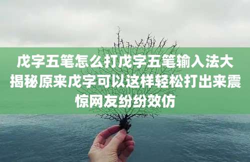 戊字五笔怎么打戊字五笔输入法大揭秘原来戊字可以这样轻松打出来震惊网友纷纷效仿