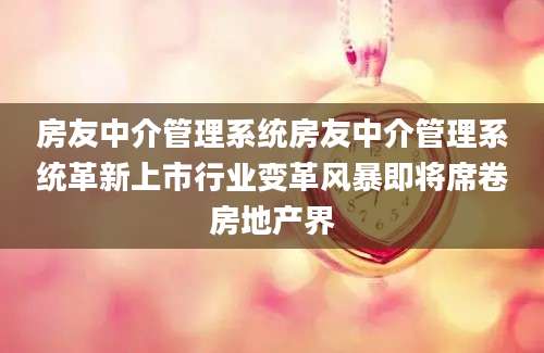 房友中介管理系统房友中介管理系统革新上市行业变革风暴即将席卷房地产界