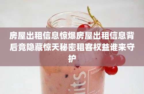 房屋出租信息惊爆房屋出租信息背后竟隐藏惊天秘密租客权益谁来守护