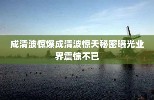 成清波惊爆成清波惊天秘密曝光业界震惊不已