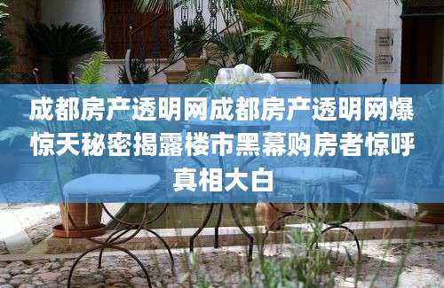 成都房产透明网成都房产透明网爆惊天秘密揭露楼市黑幕购房者惊呼真相大白
